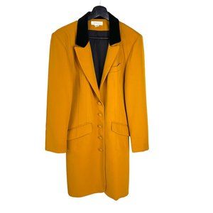 Vintage 90s Express Warm Gold Dacron Wool Blend Long Blazer Medium